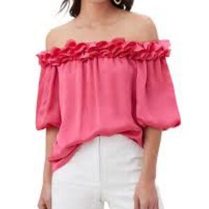 Trina Turk Pink Ruffle Off-Shoulder Blouse